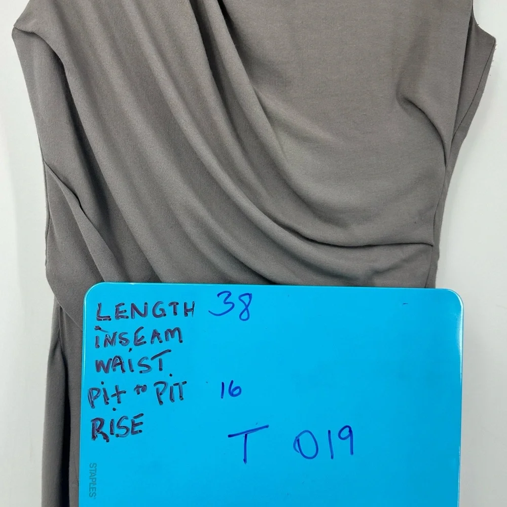 Helmut Draped Silk Gray Sleeveless Scoop Neck Midi Length Dress Size 0 - Picture 8 of 8